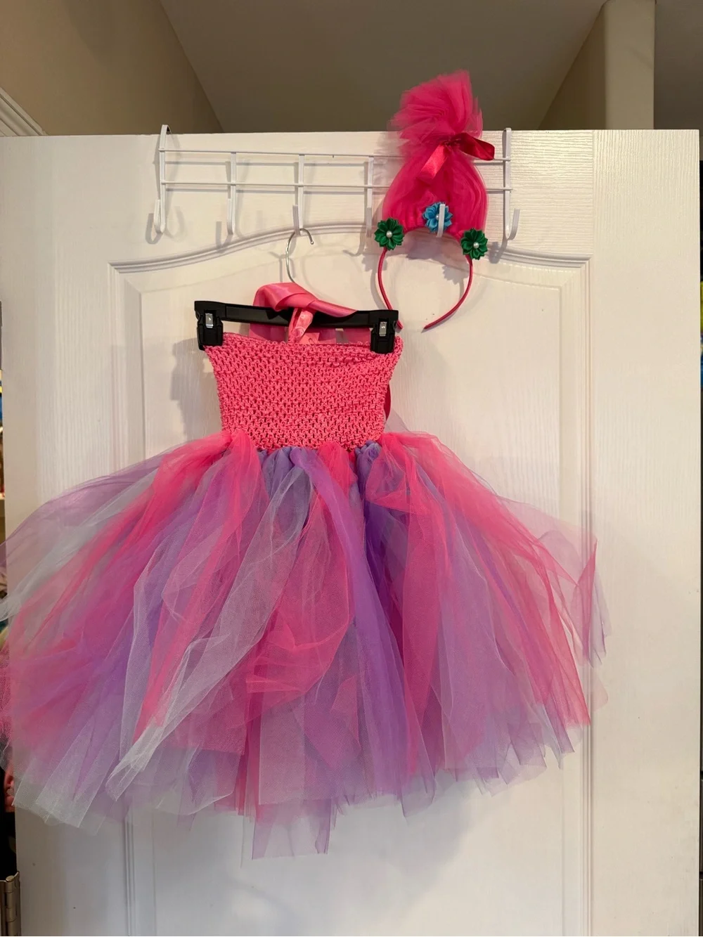 Trolls pink purple poppy Costume cosplay tulle Dress Headband Child Size 4-5